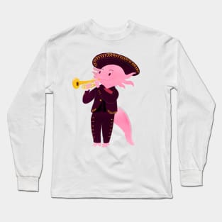 Axolotl with mariachi costume playing the trumpet, Digital Art illustration Long Sleeve T-Shirt